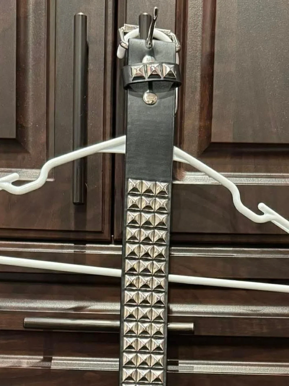 Black Studded Pyramid Leather Belt XS